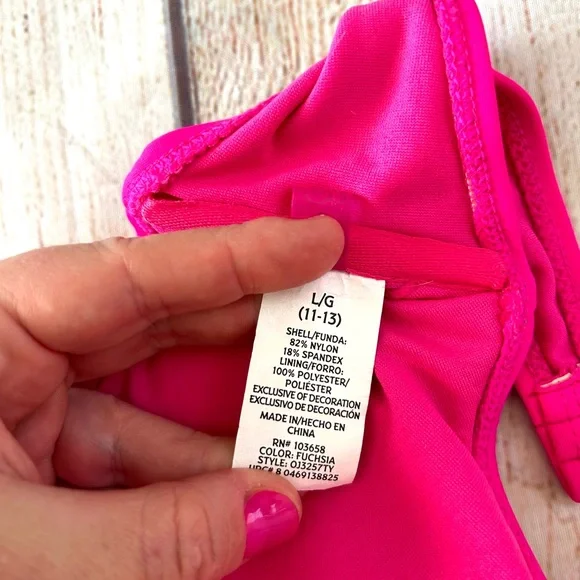 Op Women’s Hot Pink Laser Cut Eyelet Ruffle Halter Neck Bikini Top L - Picture 8 of 8